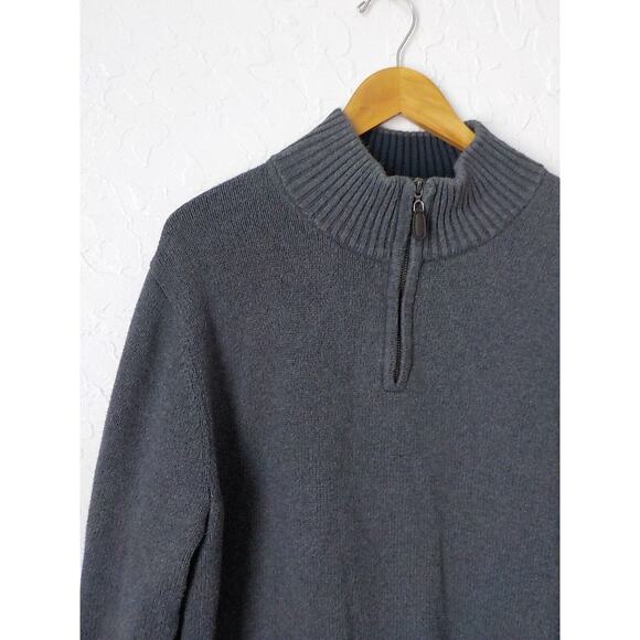 LL Bean Men Large Gray Sweater Knit Pullover 1/4 Zip Long Sleeve MockNeck Cotton - Picture 3 of 10